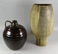 TWO JOHN NUTTGENS STUDIO POTTERY VESSELS the first with oval body tapering at the base, 16cms