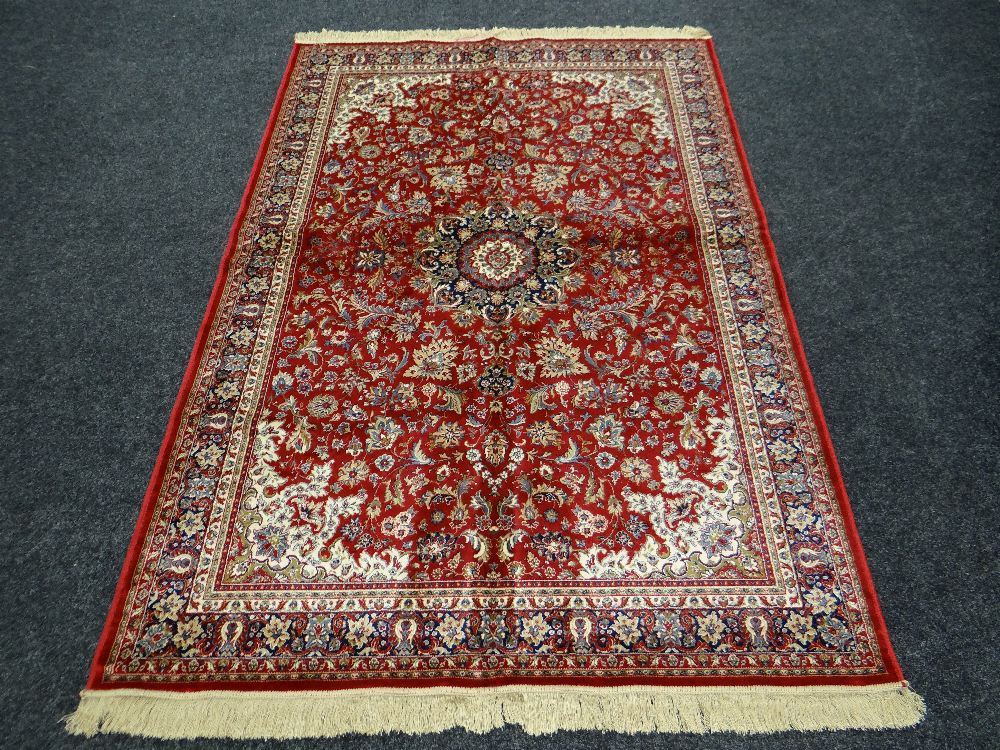 KASHMIR RUG red ground medallion design, 156 x 236cms