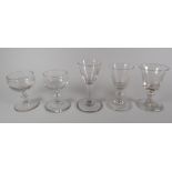 VARIOUS ANTIQUE DRINKING GLASSES including a pair of Georgian knopped port glasses, circa 1800 a