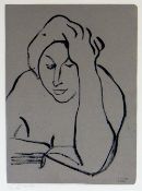 VEVEAN OVIETTE pen & ink drawing - study of a figure with head in hand, signed & dated 1996, 30 x