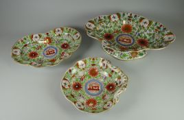 19th CENTURY PART DESSERT-SET profusely decorated with green leaves, rust floral motifs and centre