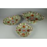 19th CENTURY PART DESSERT-SET profusely decorated with green leaves, rust floral motifs and centre