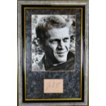 STEVE MCQUEEN AUTOGRAPH on autograph book page enclosed with a photographic print of the actor,