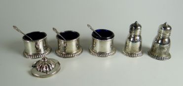 A FIVE PIECE BIRKS STERLING SILVER CONDIMENT SET comprising salt and pepperette, pair of Bristol