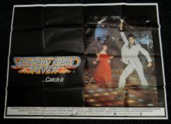 SATURDAY NIGHT FEVER original UK cinema poster from 1977, folded, pin holes in corners otherwise