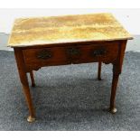 A NINETEENTH CENTURY OAK LOWBOY with single frieze drawer with brass escutcheon and handles, all