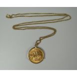 A 1965 GOLD FULL SOVEREIGN on a fine 9ct yellow gold necklace, total weight 13.8gms