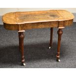 A VICTORIAN BURR WALNUT & MARQUETRY WRITING DESK having a hinging tooled leather top flanked by
