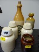 Small parcel of earthenware including 'W H George, Wine Merchant, Haverfordwest' bottle