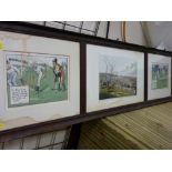 Three sporting themed prints in one frame depicting cricket and hunting