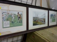 Three sporting themed prints in one frame depicting cricket and hunting