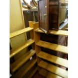 Two pine effect open bookcases and a wall hanging key cupboard