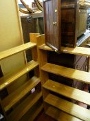 Two pine effect open bookcases and a wall hanging key cupboard