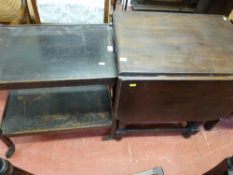 Vintage oak drop leaf dining table and a two tier trolley