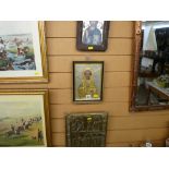 Wood panel framed icon and another religious scene in a brass surround