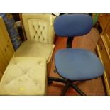 Black and blue office desk chair, bedroom chair and a small ottoman