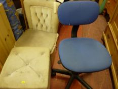 Black and blue office desk chair, bedroom chair and a small ottoman