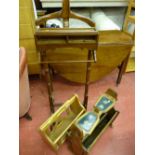 Light wood and oak magazine rack along with a reproduction mahogany gent's valet