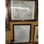 Framed Saxton's map of Denbighshire and another map of Northumberland