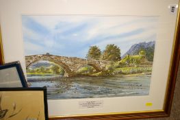 JEAN MORGAN ROBERTS watercolour - 'Llanrwst Bridge', board games etc