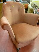 Vintage button backed upholstered bedroom armchair