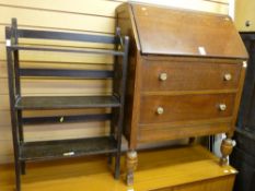 Vintage oak fall front bureau and an open set of bookshelves