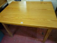 Pine topped kitchen table with single drawer