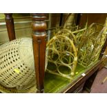 Bamboo and cane magazine rack, two wine racks and a quantity of wicker baskets etc