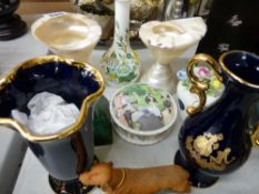 Two mother of pearl swirl shaped ashtrays, miscellaneous china etc