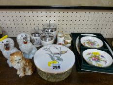 Staffs dogs, Worcester egg coddlers, Wedgwood lidded box, boxed Minton china etc