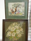 Two antique tapestries - still life and countryside scene