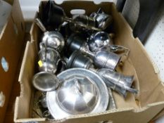 Box of mixed electroplate, trophies, tea services etc