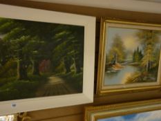 Two paintings on canvas - woodland scenes, one by D MORGAN