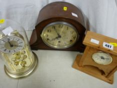 Polished mantel clock, dome clock and another