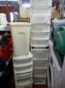 Three sets of plastic white drawers by Keta etc