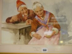 M GIANNI watercolour - two jolly elderly figures