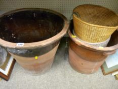 Two large crock pots/clay planters etc