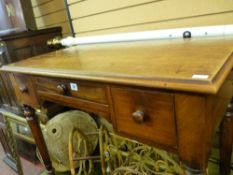 Victorian mahogany writing desk on turned and carved supports and a vintage oak cased grandmother