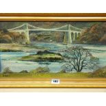 GILL MICKLE oil on board - Menai Suspension Bridge