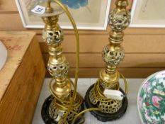 Pair of Eastern brass table lamps