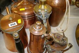 Copper teapot, kettle and other copper items etc