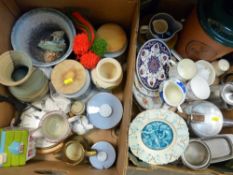 Two boxes of good porcelain contents including a pink lustre jug, Picquot ware etc