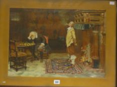 After G C HINDLEY coloured print - elderly man puzzling over his next chess move