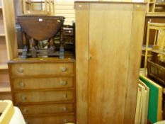 Single door oak wardrobe and a non-matching six drawer chest