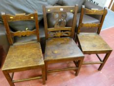 Three antique oak farmhouse chairs
