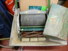 Vintage Ransomes 12ins Ajax Mk IV vintage lawnmower, metal garden wheelbarrow etc