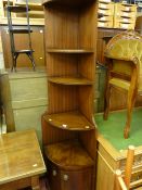 Reproduction crossbanded mahogany corner display with lower cupboard doors
