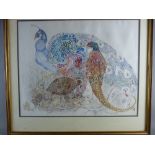 KATHERINE ROLFE pen and watercolour - study of peacock and pheasants, signed in full and dated