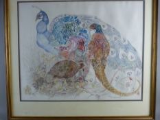 KATHERINE ROLFE pen and watercolour - study of peacock and pheasants, signed in full and dated