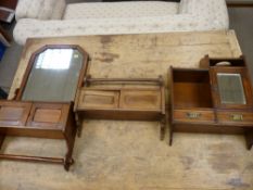 AN EDWARDIAN WALL HANGING MAHOGANY SMOKER'S CABINET, a combination bathroom mirror, cabinet and